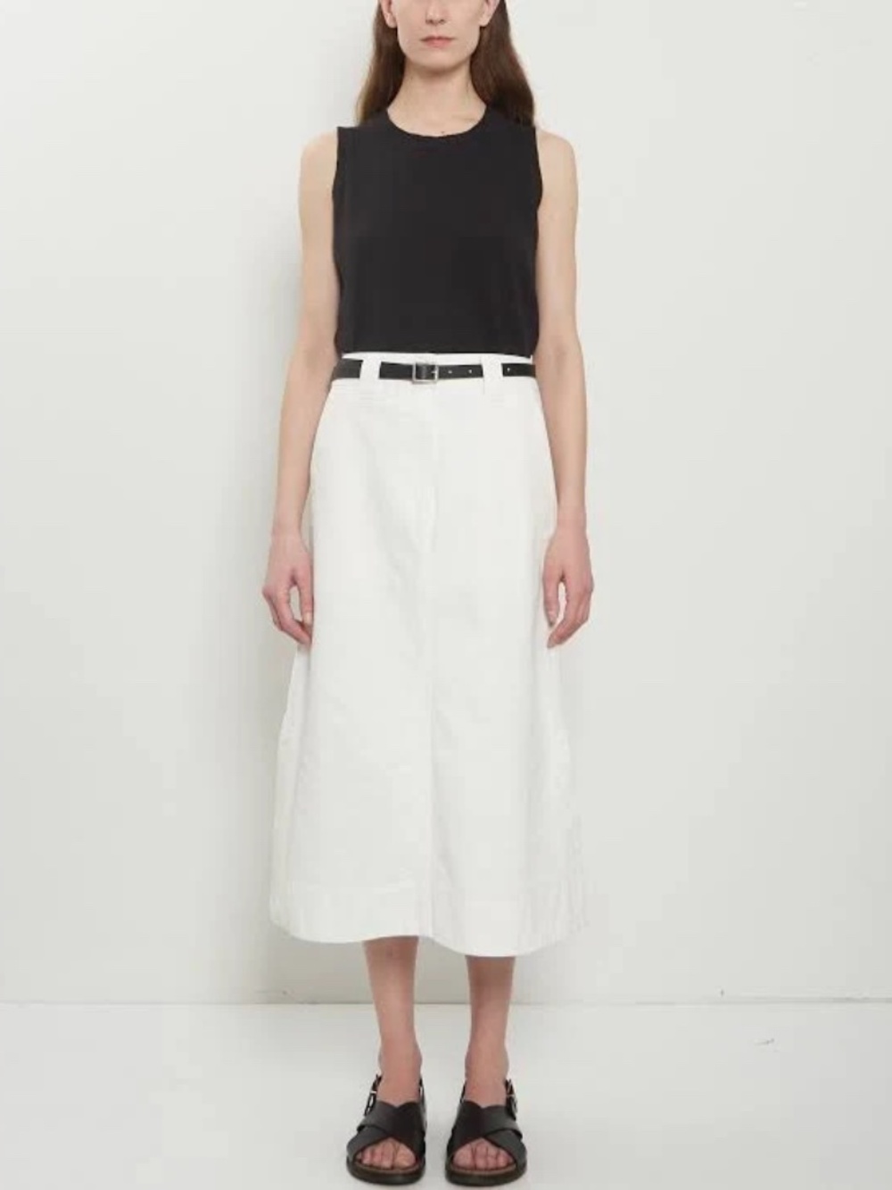 MHL Margaret Howell Back Vent Off White Cotton Drill Midi Skirt Size M